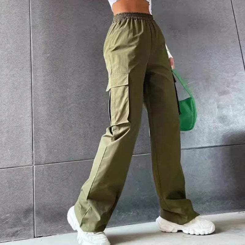 Fashion women’s baggy joggers pants, casual chic straight cargo pants, elastic high waist oversized trousers for commuting