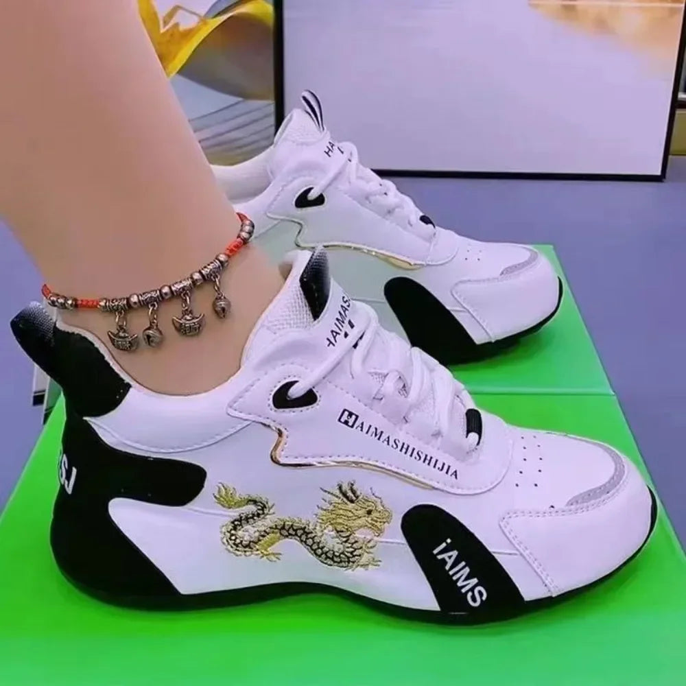 Women’s 2024 designer leather sneakers, lightweight waterproof breathable casual sports platform shoes white on green