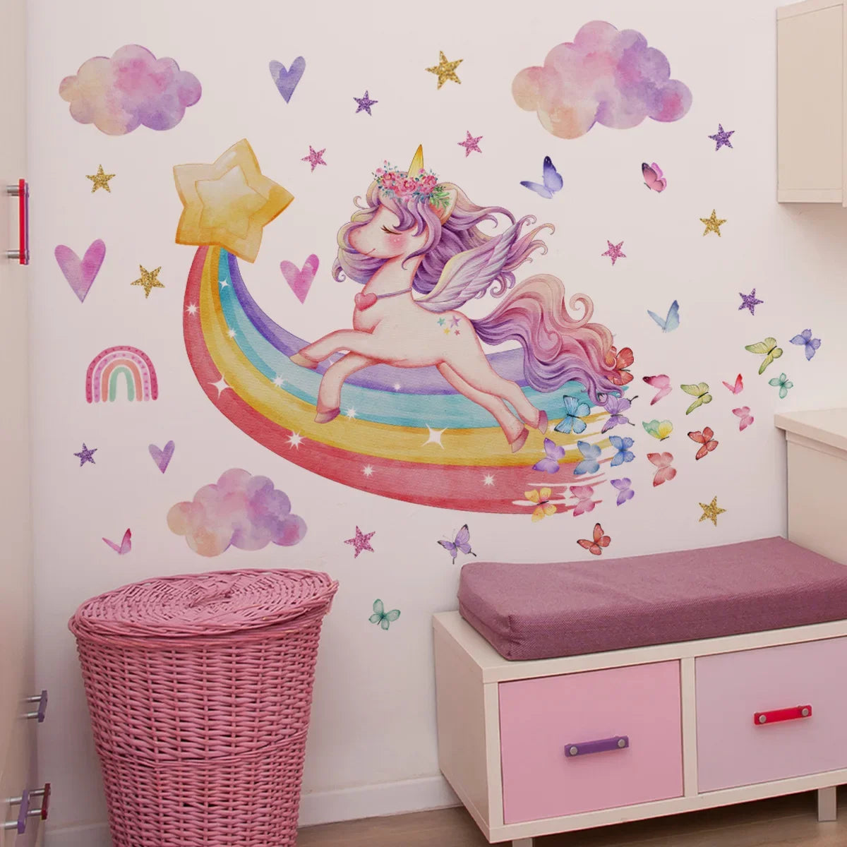Unicorn Wall Stickers for Children's Room Pony Wallpaper for Bedroom or Playroom