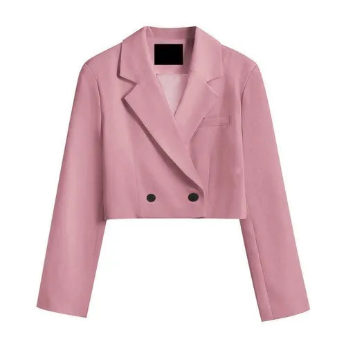 Cropped blazer for women – trendy Korean style notched slim fit chic solid color fashion suit outwear pink
