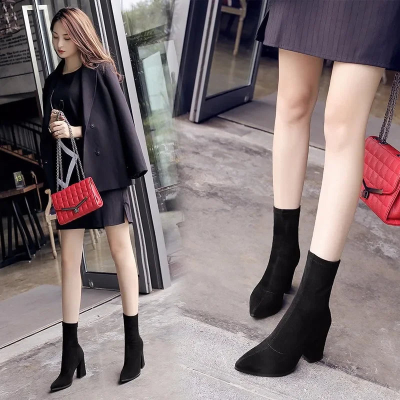 High Heel Sock Chelsea Boots Women - 7