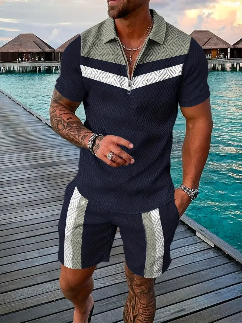 Polo Shirt + Shorts Set - blue gray