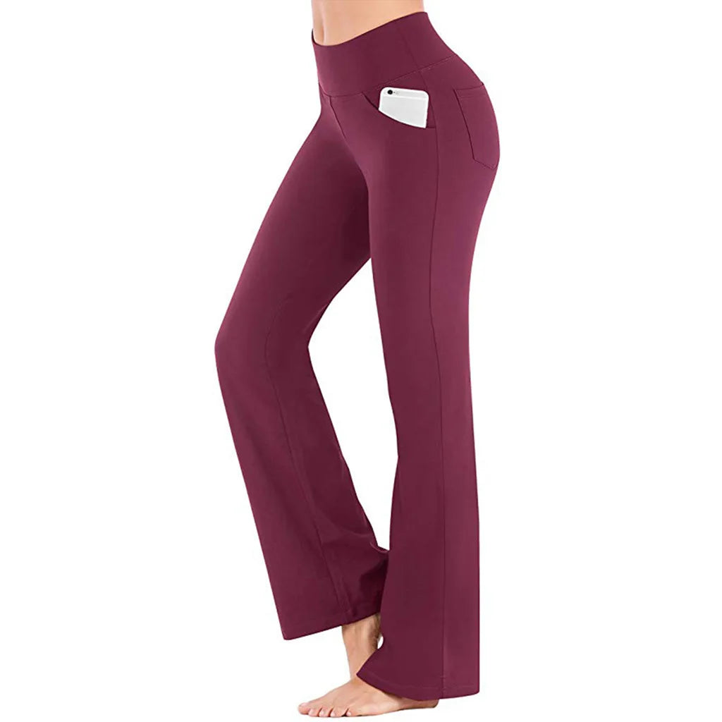 Women’s elegant high-waisted palazzo trousers with wide flared legs, designed for professional or formal wear red
