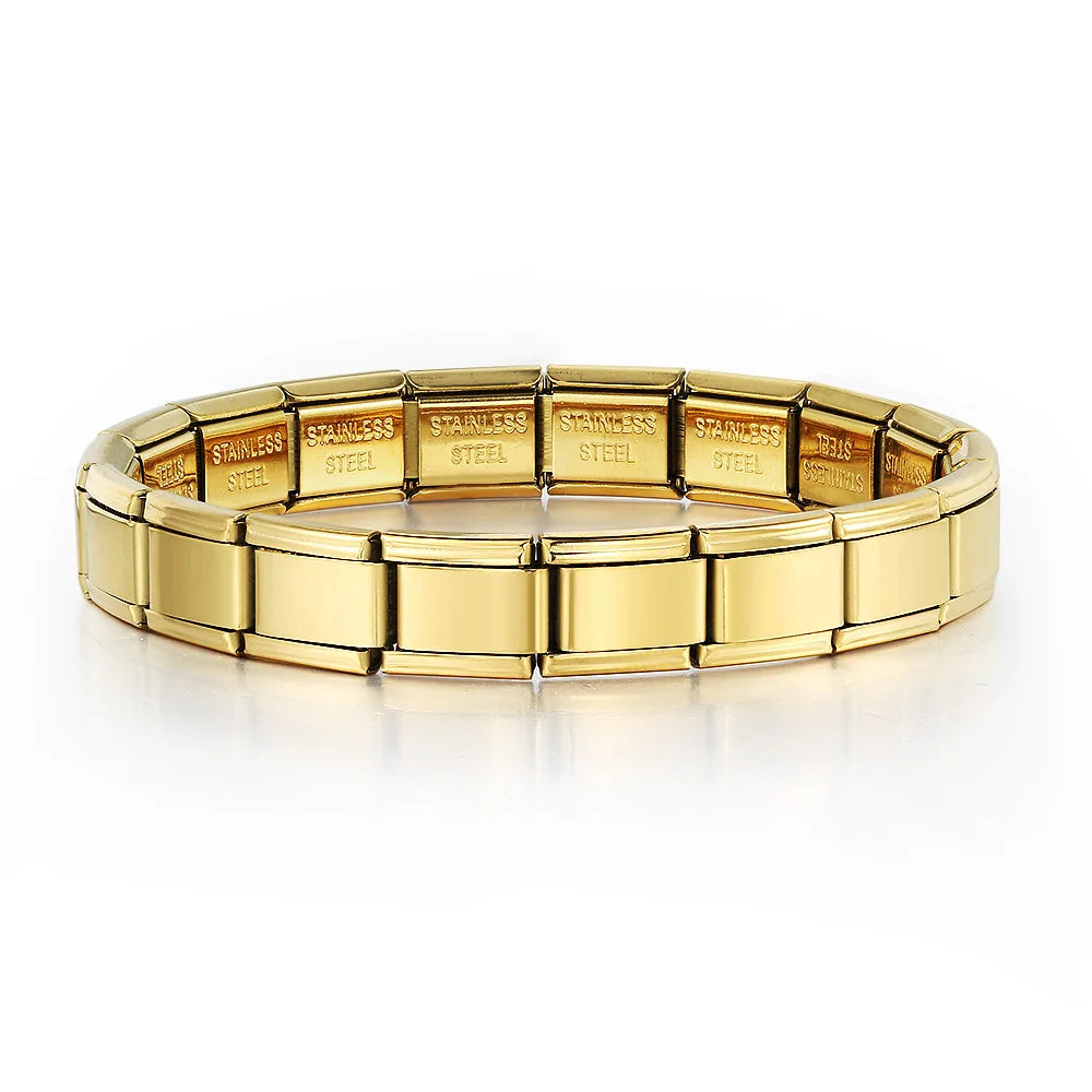 9mm stainless steel Italian charm bracelet with elastic DIY link chain- gold