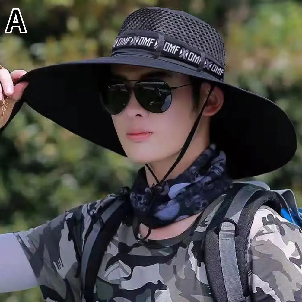 Summer large sun hat for men and women with breathable mesh and UV protection -black 3