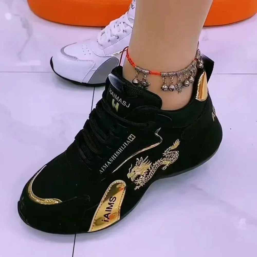 Women’s 2024 designer leather sneakers, lightweight waterproof breathable casual sports platform shoes black on white