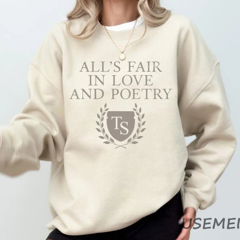 TPD All's Fair in Love and Poetry Women's Crewneck Sweatshirt - Tortured Poets Department Hoodie - beige