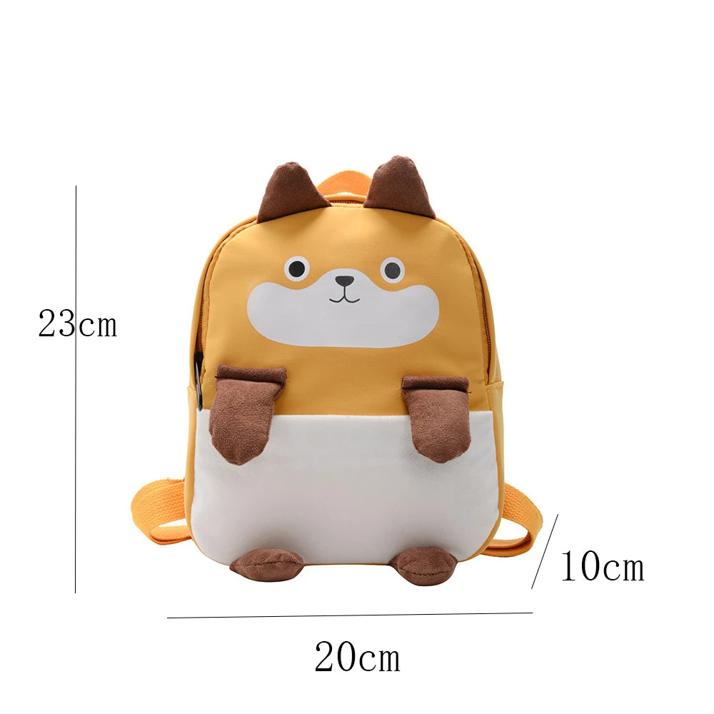 Children's backpack with animal design and measurements on a white background