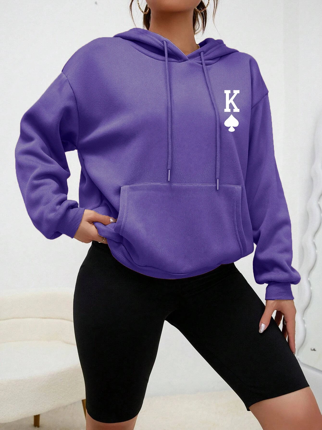 Poker K Simple Printed Hoodie - 12. purple