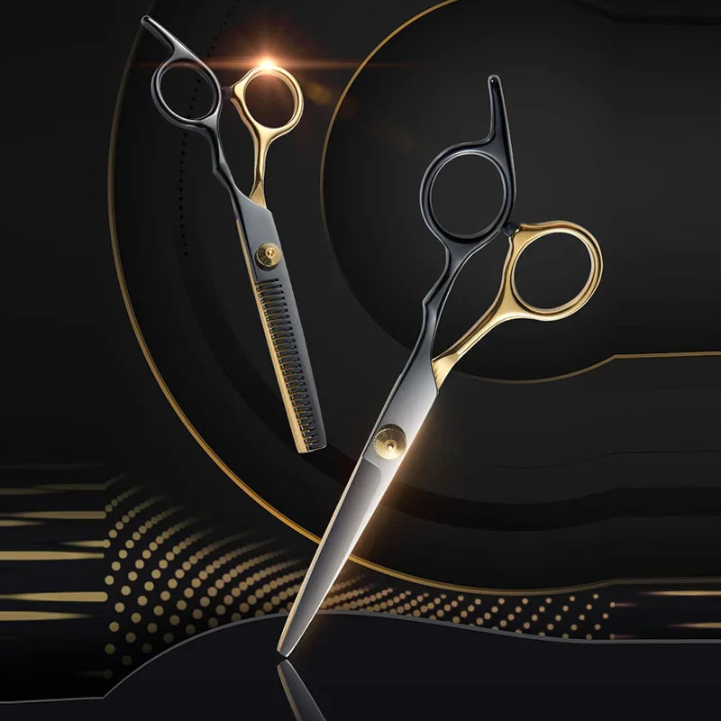Professional Black and Golden Stainless Steel Hair Cutting Scissors and Thinning Shears - 03