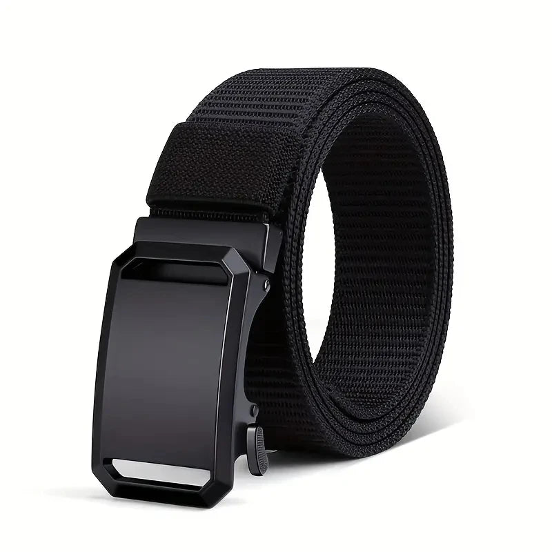 Men’s tactical nylon belt with automatic metal buckle for work and sport  -  Navy blue