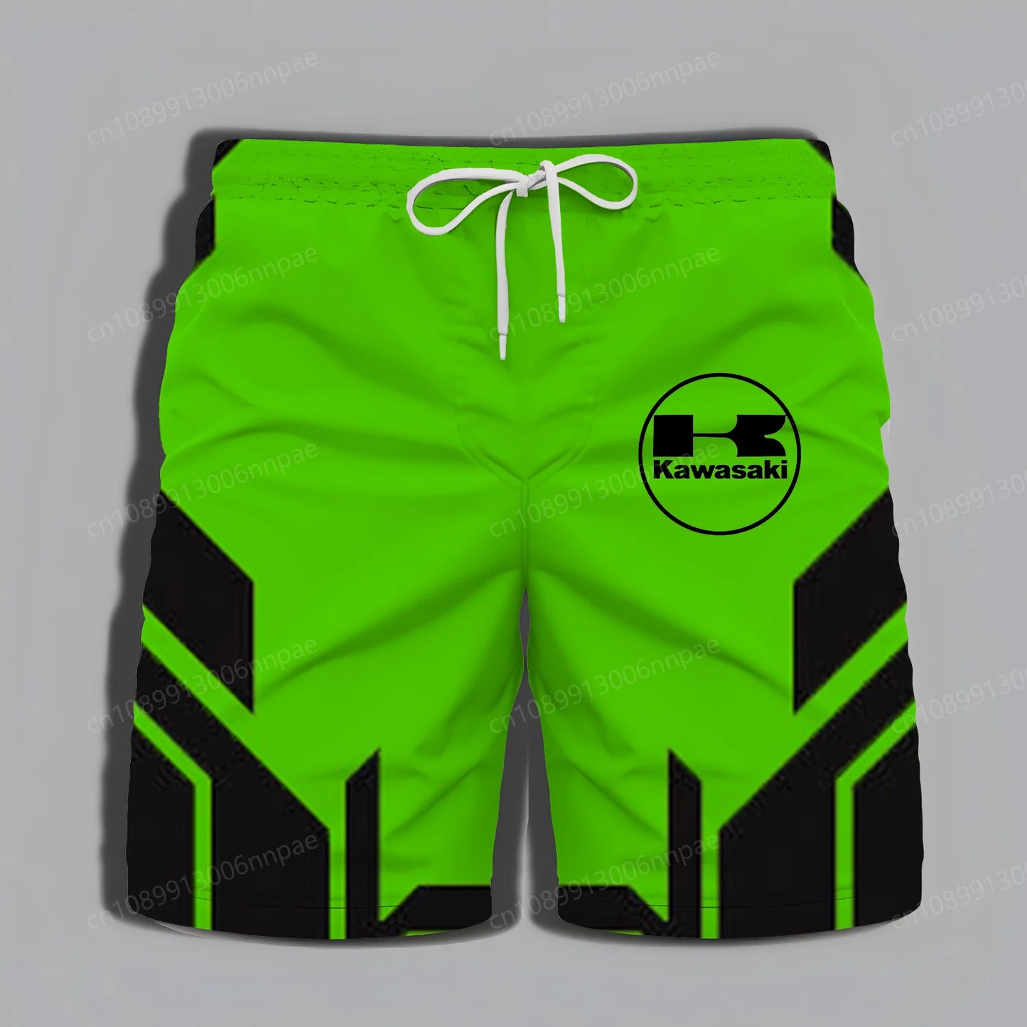 Kawasaki summer sports shorts for men, high-quality loose beach swimsuit, breathable casual outdoor motorcycle cycling shorts kawasaki green