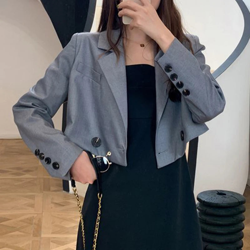 Cropped blazer for women – trendy Korean style notched slim fit chic solid color fashion suit outwear 2