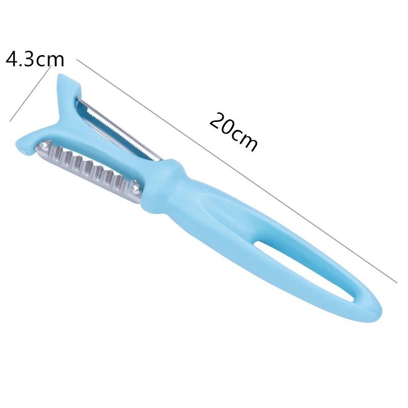 Stainless Steel 3-in-1 Peeler with Plastic Handle for Vegetables and Fruits - blue dimensions