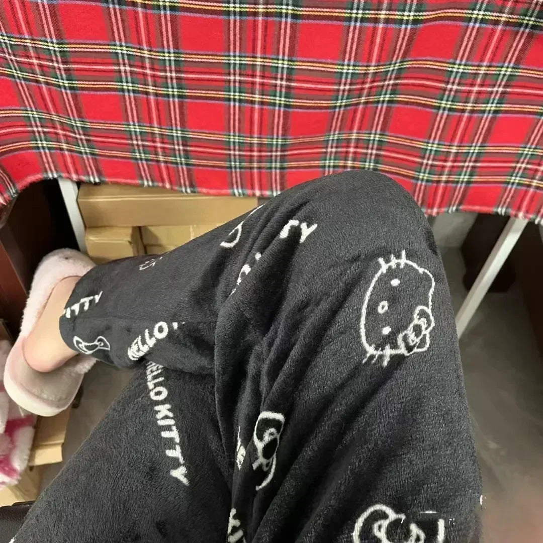 Hello Kitty Fleece Coral Pajama Pants -black 2