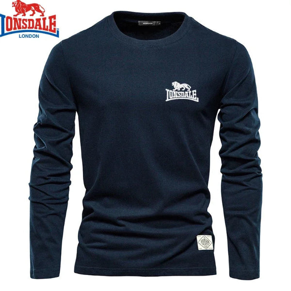 Men’s embroidered LONSDALE 100% cotton long sleeve round neck T-shirt – casual and outdoor sportswear dark blue -02
