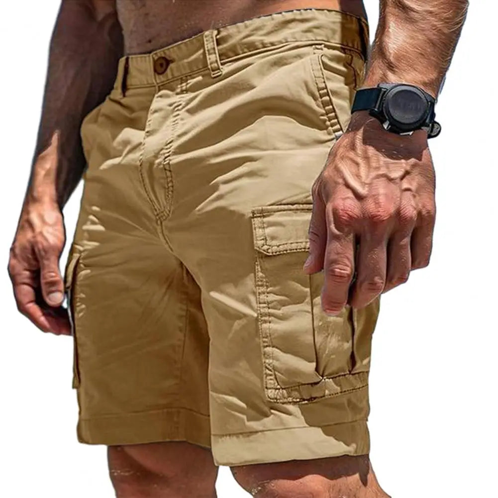 Men Shorts High Waist Buttons Zipper Closure Pure Color Cargo Trousers With Multi Pockets Outdoor Casual Shorts Summer Wear