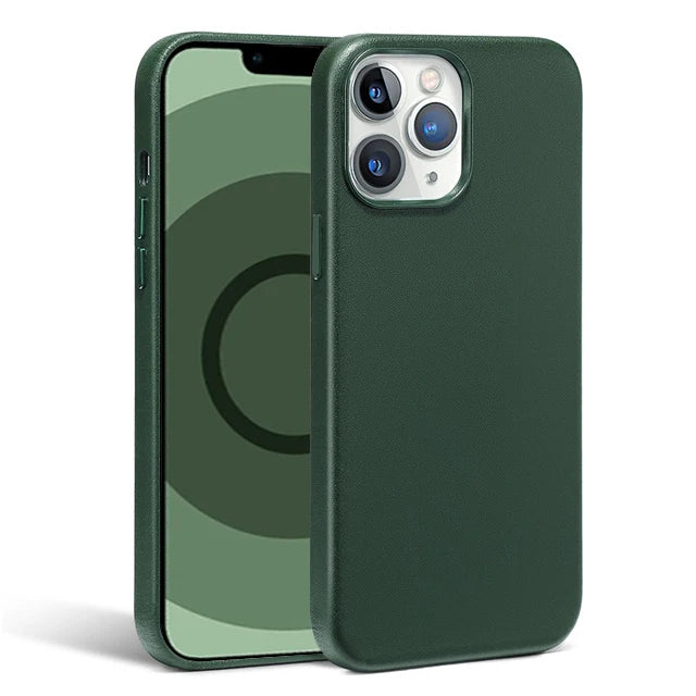 Luxury leather magnetic iPhone case with MagSafe and animated design for iPhone 15 14 13 Pro Max Plus Mini - dark green