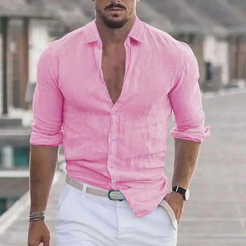 Men's Shirt Cotton linen Fashion Casual -11