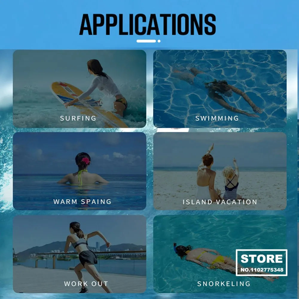 Promotional graphic for applications related to water activities with people engaging in various activities.