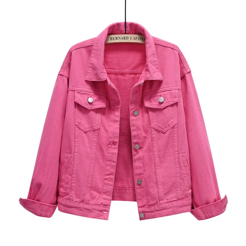 Pink denim jacket on a white background