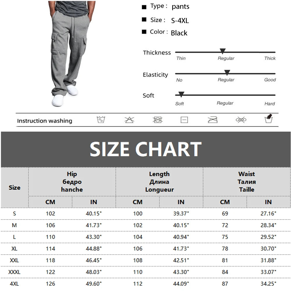 Men’s oversized straight fit jogger sweatpants with drawstring waist and multiple pockets-  sizes