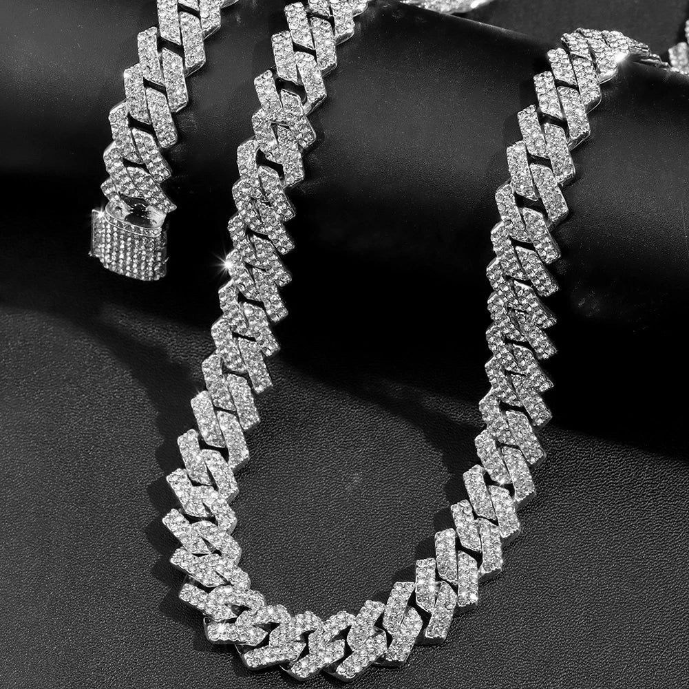 2pcs iced out hip hop Cuban chain and cross tennis necklace for men and women  - one chain silver