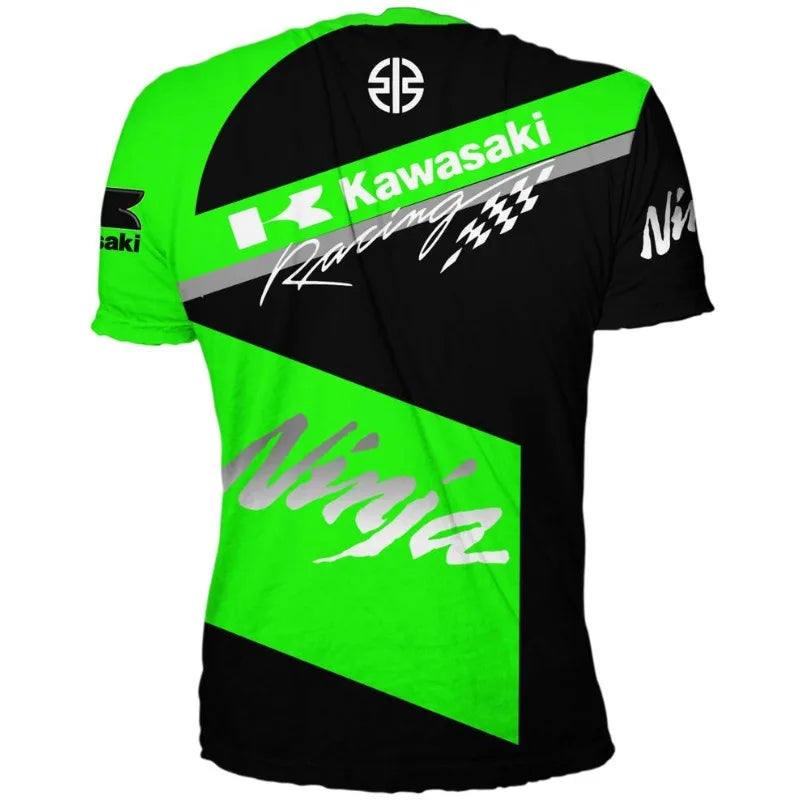 Kawasaki motorcycle race men’s and women’s printed T-shirt 2025 sport fast-drying breathable long sleeve shirt with Moto men’s summer cotton shorts 1 black green