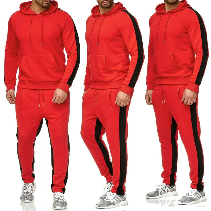 Men’s 2 piece tracksuit color block sweatsuit long sleeve breathable winter sportswear CyberStreetOne red