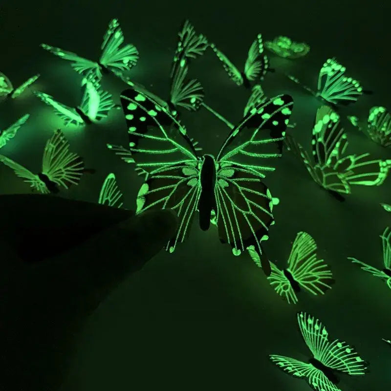 New 12Pcs Fashion 3D Luminous Butterfly Creative Wall Sticker For DIY Wall Stickers Modern Wall Art Home Decorations