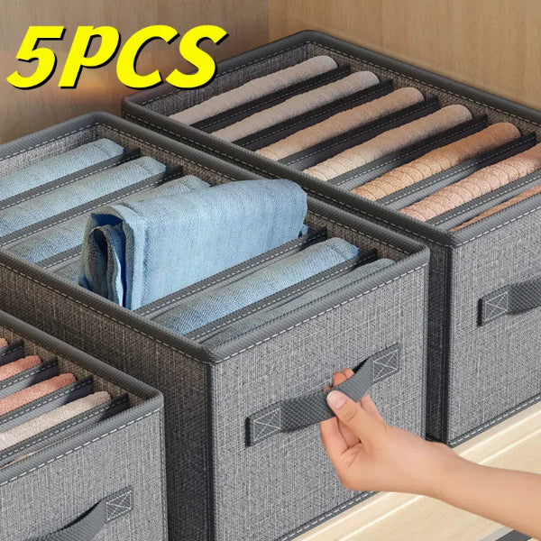 Foldable closet organizer boxes for clothes, pants, socks, underwear, and T-shirts, ideal for drawers and wardrobes