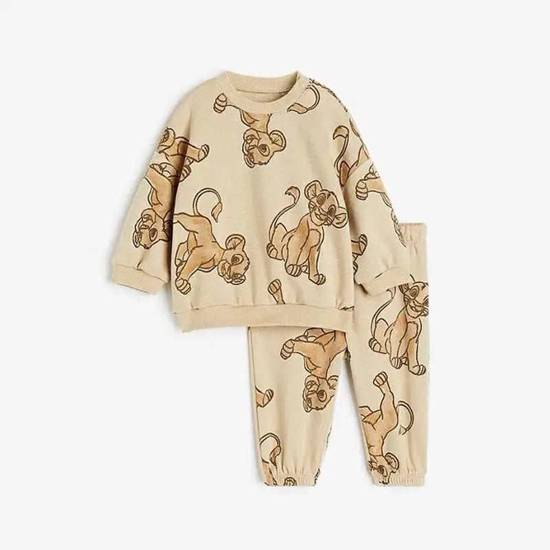 Children’s autumn tracksuit set with long-sleeved pullover hoodie and sweatpants – lightweight and stylish kids’ outfit beige 2