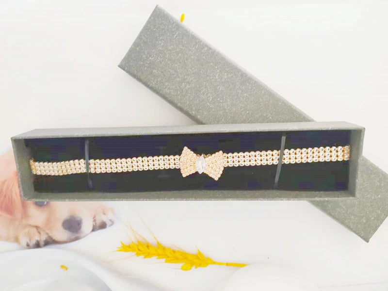 Pet Accessories Zircon Bow - gold-2