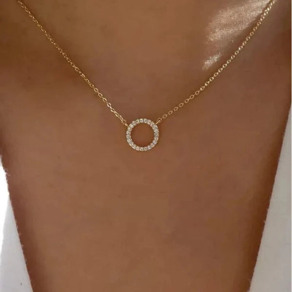 Golden crystal circle pendant necklace for women – elegant trendy jewelry 01