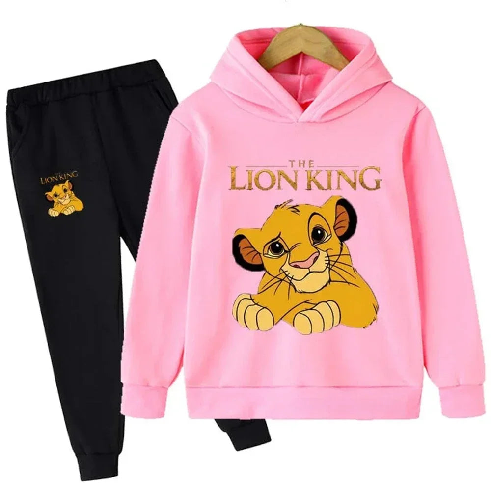 Children's lion-themed tracksuit set – hoodie and pants 2-piece outfit for boys and girls pink