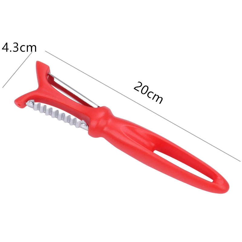 Stainless Steel 3-in-1 Peeler with Plastic Handle for Vegetables and Fruits - red dimensions
