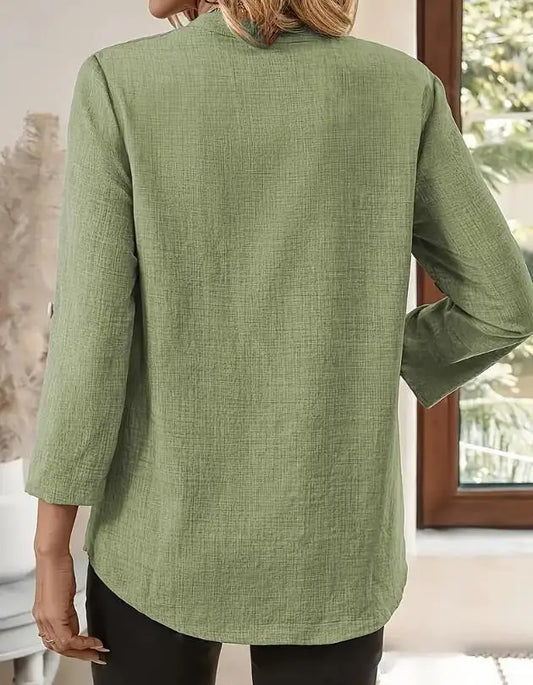 2025 Women's Shirt V-neck Pullover Top Pocket Solid Color Simple Versatile Fashion Blouses for Female