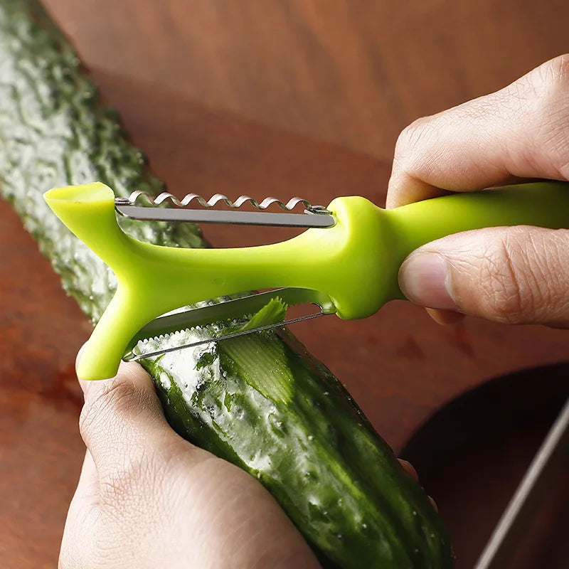 Stainless Steel 3-in-1 Peeler with Plastic Handle for Vegetables and Fruits - cucumber