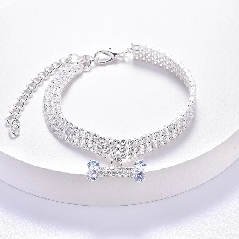 Adjustable Pet Necklace Cat Dog - silver bone