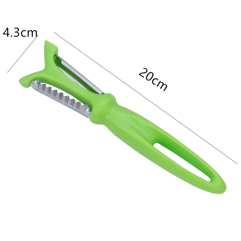 Stainless Steel 3-in-1 Peeler with Plastic Handle for Vegetables and Fruits - green dimensions