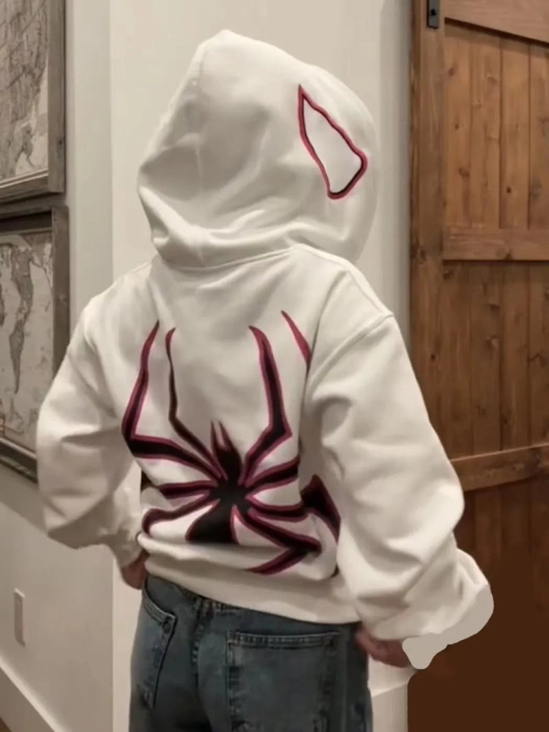 Full zip up spider graphic hoodie for men and women, oversized Harajuku punk gothic Y2K streetwear sweatshirt jacket