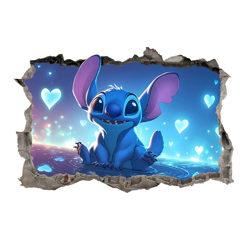Cartoon character with a heart-themed background through a torn paper effect