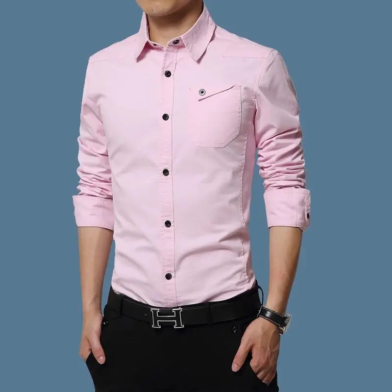 Pink shirt worn by a person on a blue background