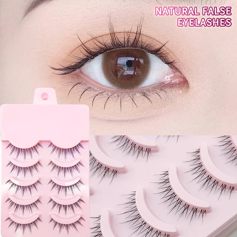 False eyelashes with a pink case and close-up of an eye wearing them.