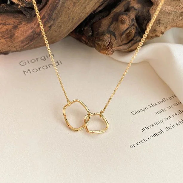 Golden crystal circle pendant necklace for women – elegant trendy jewelry two square
