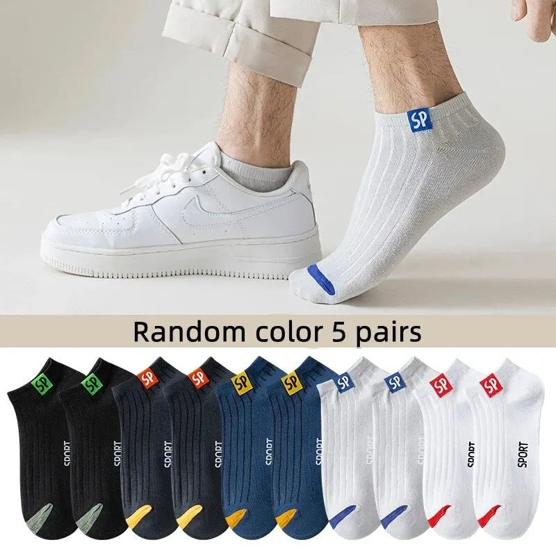5 pairs of men's striped cotton ankle sports socks, breathable and sweat-absorbing-07