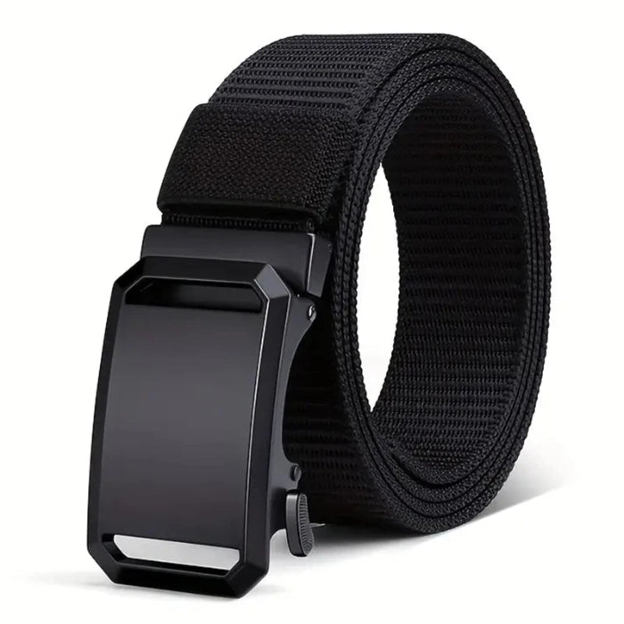 Men’s tactical nylon belt with automatic metal buckle for work and sport -  Black