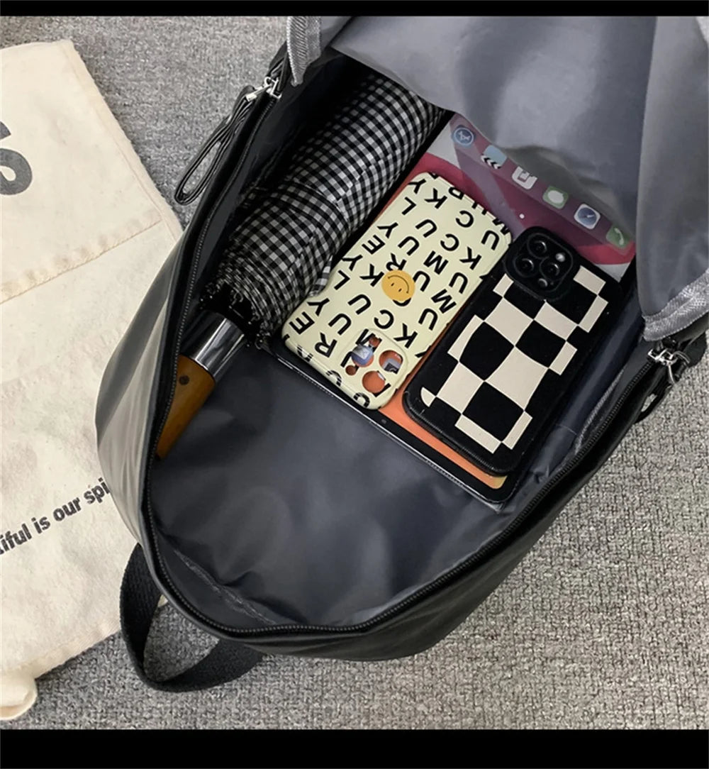Embroidered Name Retro High School Student PU Bag - Black