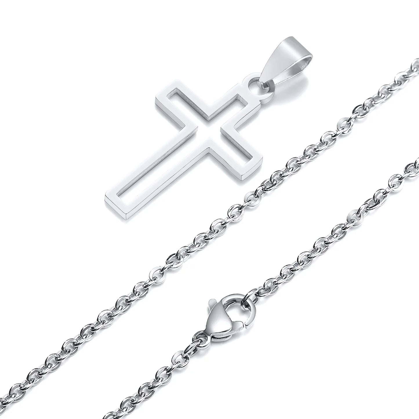 Mens Cutout Cross Necklaces. - silver 05