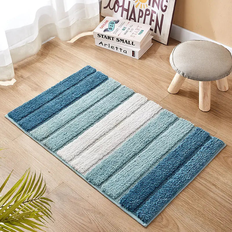 Striped Bathroom Mats  - blue-